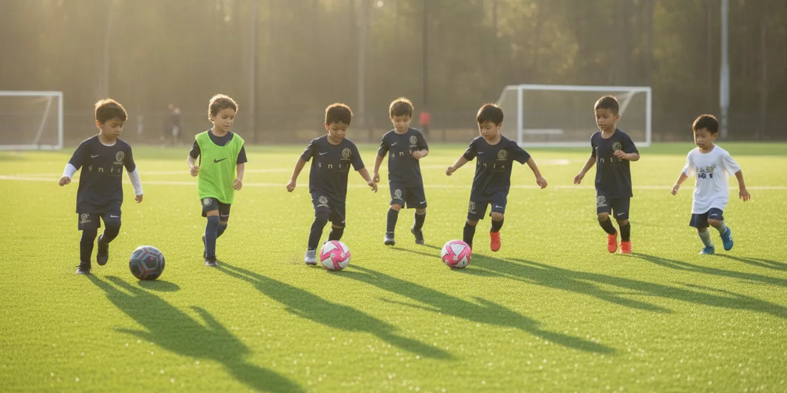 Youth soccer players training on a field at the GFI Performance Center in Spring, Texas