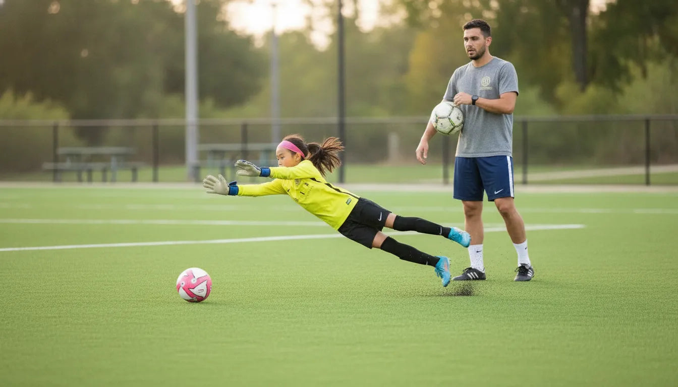 Youth goalkeeper making a save during GFI Academy training